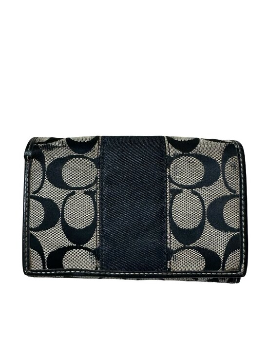 Coach Handbags - Vintage Coach Signature Jacquard Bifold Wallet Black Gray Leather Trim Preppy